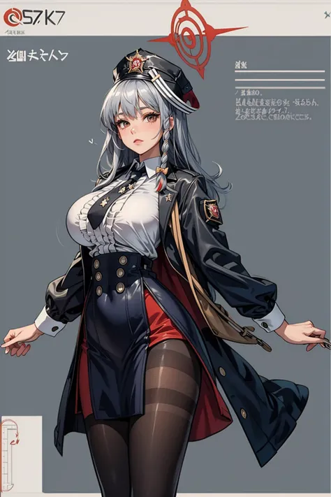 girl, solo, full body, from head to toe, standing, (Huge_Breasts:1.3), beautiful body, perfect body, nice body,

((Character Design Sheet:1.7, character reference sheet:1.7,)),

harunadef, braid, hat, halo, black jacket, jacket on shoulders, white shirt, n...