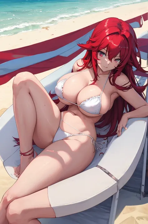 rias gremory on the beach , with white sexy bikini,
