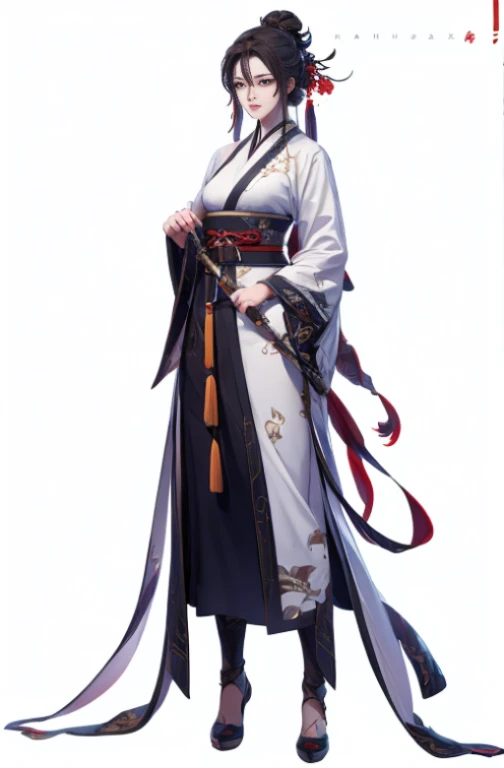 1 woman, full body, white background, xianxia, purple hanfu, high detail, sketch, denoising, cinematic grade, white background, ...