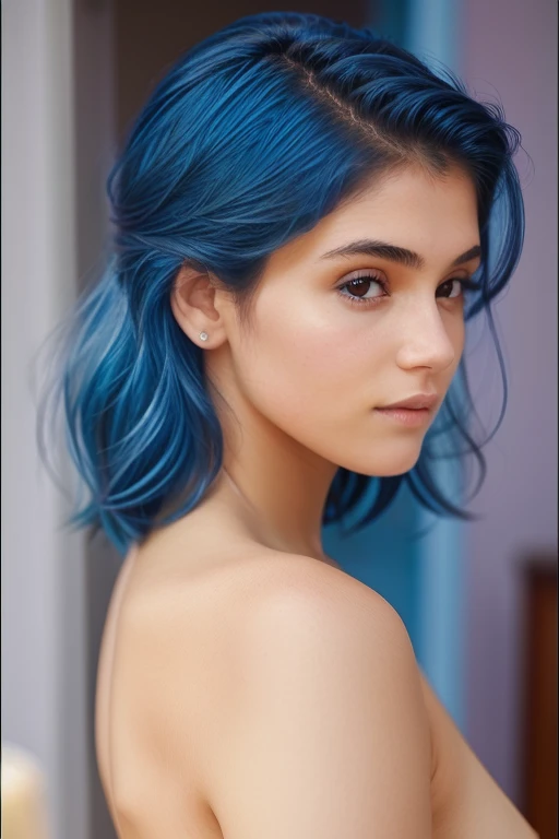 jeune fille cheveux bleu