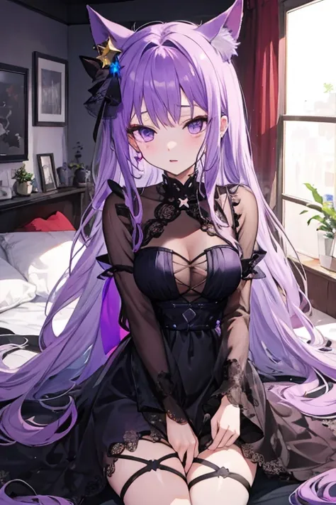 long hair　purple hair　purple eyes　Eyes with black stars　idol costume　beautiful girl　15 years old　sex　Impregnation