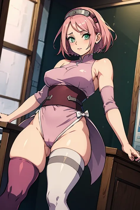 thick thigh Sakura with her legs open with ecup  and tight thigh high on