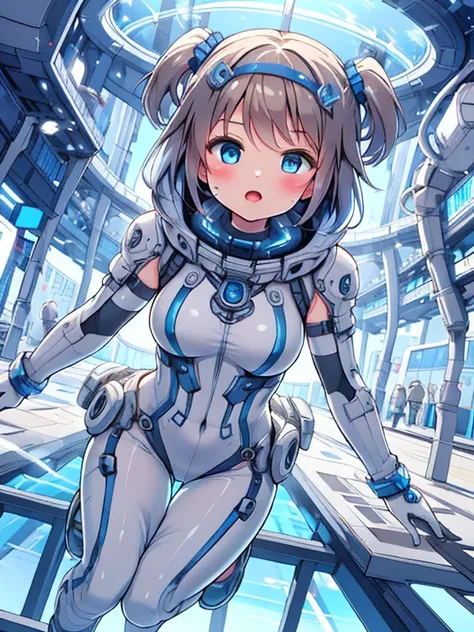 extreme detail,masterpiece,future city,with a girl (energy shield):1.3,tight fit bodysuit,protect yourself from danger,use a shi...