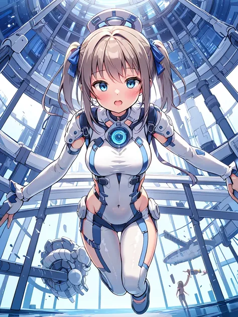 extreme detail,masterpiece,future city,with a girl (energy shield):1.3,tight fit bodysuit,protect yourself from danger,use a shi...