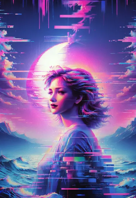 vaporwave art, vaporwave aesthetic, by drew struzan, neon, ral-glydch, vhs glitch, panoramic, ultra high saturation, (best quali...