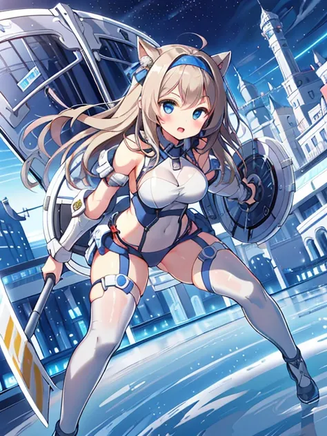 extreme detail,masterpiece,future city,with a girl (Energy Shield):1.3,Tight Fit Bodysuit,protect yourself from danger,use a shield in battle,Futuristic buildings,flying car,the shield becomes brighter,repel the invaders