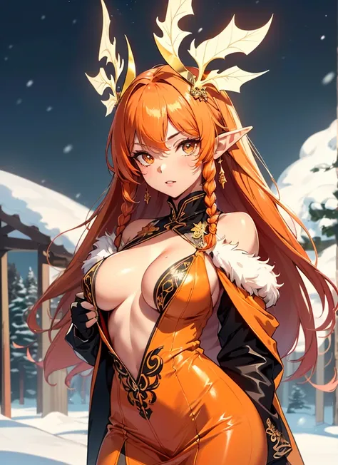 cute  elf,(((little ,tiny little body,little))),(((6 years old))),((anime elf  with extremely cute and beautiful orange hair)), (((elf))), (((elf ears))),

(((flat chest))),((((black hair:1.35,messy orange hair,long hair,huge braids,colored inner hair,ear ...