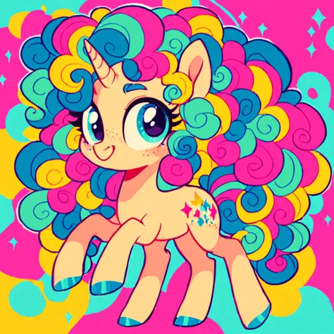 score_9, score_8_up, score_7_up, score_6_up, cute pony portrait, simple background, full body, unicorn, pastel colours, curly hair