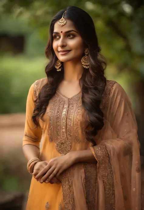 Beautiful ,23 years young girl,confident looking,8k,realistic,dark brown hair,fair skin, indian,long hair,clear facial features,clapping hands,saying namaste,wearing kurta and dupatta