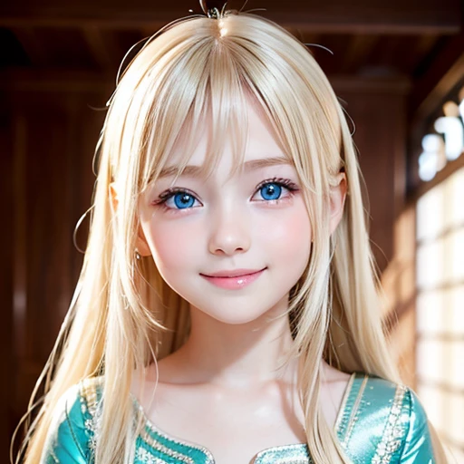 shiny skin、 Very cute and beautiful face、Very shiny and beautiful skin、very beautiful and cute pale blue eyes、beautiful very long shiny silky blonde hair、（10 years old）、one small very beautiful cute girl、Beautiful cute bright look、Clear double eyelids、((Ve...