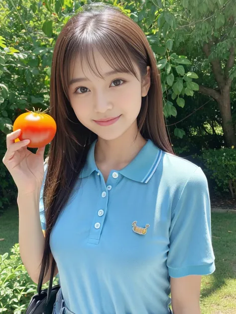 ((holding a small tomato in hand)),field,There is a tomato tree in front of me,squatting,1 girl,28歳の女性,しゃがむ,Full body shot from a distance:1.4,handsome short hair,ultra-realistic capture, very detailed,解剖学的に正しい,人間の皮膚のHigh resolution16kクローズアップ,Skin texture ...