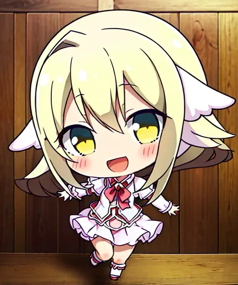 1girll, (chibi:1.3),telegraph
Looking at the viewer, Blushing, Smile, :D and, Open your mouth
Dancing , yellow haired,
While watching the viewer,mavis vermillion chibi