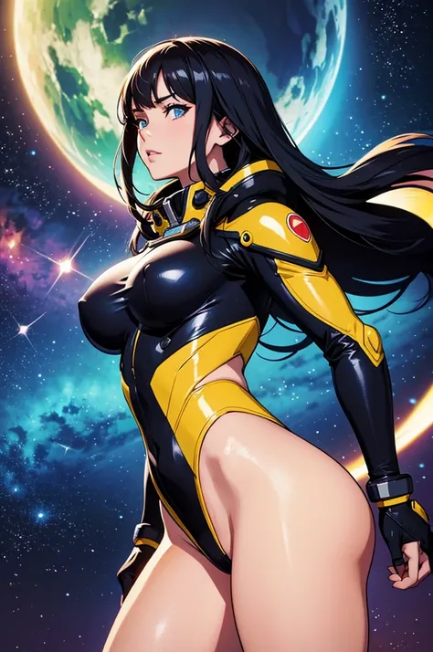 (best quality,4k,8k,highres,masterpiece:1.2),ultra-detailed,(realistic,photorealistic,photo-realistic:1.37),anime girl fantasy,sci-fi,space suit,big,front view,solo photo,thick hair,thick thighs,standing,thick legs,colorful,powerful lighting,deeper shadows...