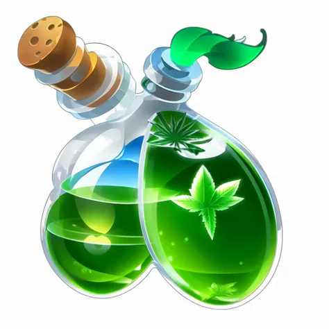 marijuana and the sea　Bottle,ゲームBottle,there are no humans,still-life,transparent,white background,reasonable structure,gameicon,(2D ), 