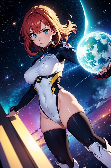 (best quality,4k,8k,highres,masterpiece:1.2),ultra-detailed,anime girl fantasy,sci-fi,space suit,big,front view,solo photo,thick hair,thick thighs,standing,thick legs,colorful,powerful lighting,deeper shadows,sharp focus,detailed facial features,sparkling ...