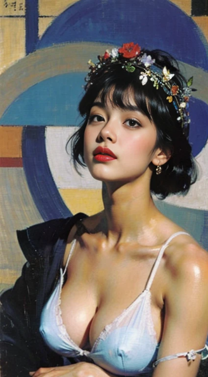 a close up of a woman with a flower crown on her head, asian features, jinyoung shin, inspired by Yanjun Cheng, traditional art, korean artist, gorgeous chinese model, yanjun chengt, fanart, by Ni Tian, beautiful south korean woman, official artwork, by Wu...