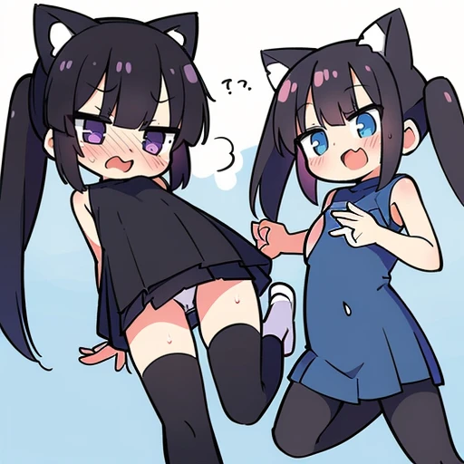 multiple girls、knee high socks、flat chest、thighs、Condescending、Crab crotch、Peeing、Squirting、I have nipple、black hair、Sperm is on it、Condescending、High resolution、Detailed、masterpiece、twin tails、blush、naked、masturbation、Alley、Cat ear、laughing、