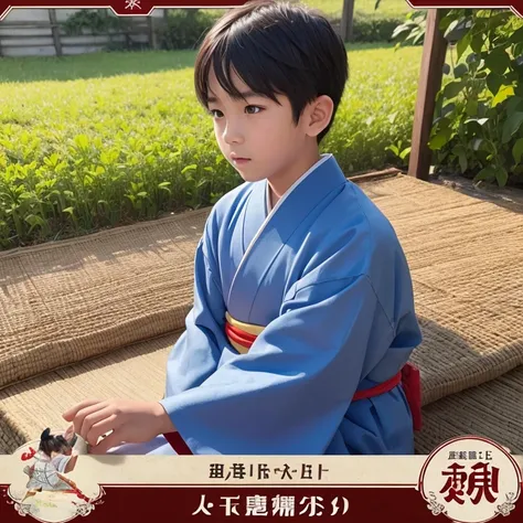  High resolution, Super detailed, masterpiece, highest quality,oriental、boy、Wearing traditional Japanese costumes、alone、boy doing farm work、game poster、