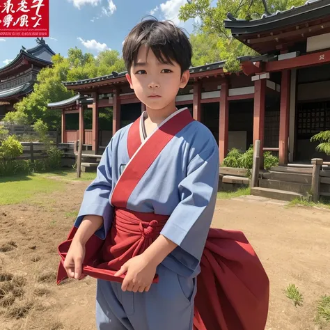  High resolution, Super detailed, masterpiece, highest quality,oriental、boy、Wearing traditional Japanese costumes、alone、boy doing farm work、pants、game poster、