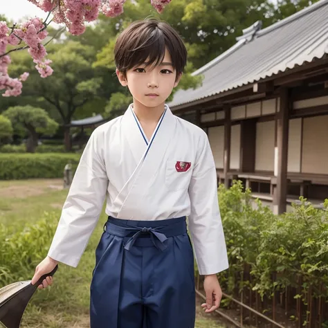  High resolution, Super detailed, masterpiece, highest quality,oriental、boy、Wearing traditional Japanese costumes、alone、boy doing farm work、in the same way、pants、game poster、