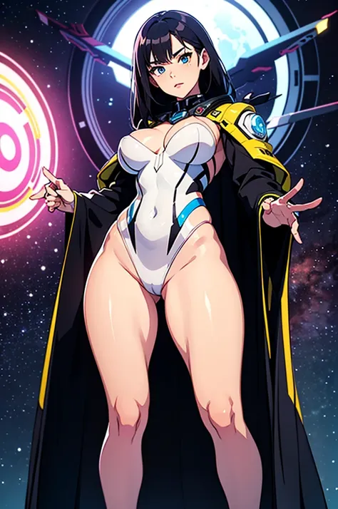 (best quality,4k,8k,highres,masterpiece:1.2),ultra-detailed,anime girl fantasy,sci-fi,space suit,big,front view,solo photo,thick hair,thick thighs,standing,thick legs,colorful,powerful lighting,deeper shadows,sharp focus,detailed facial features,sparkling ...