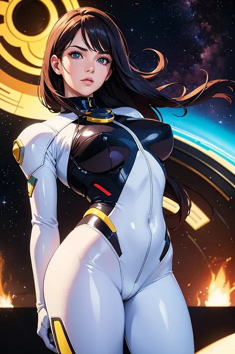 (best quality,4k,8k,highres,masterpiece:1.2),ultra-detailed,(realistic,photorealistic,photo-realistic:1.37),anime girl fantasy,sci-fi,space suit,big,front view,solo photo,thick hair,thick thighs,standing,thick legs,colorful,powerful lighting,deeper shadows...