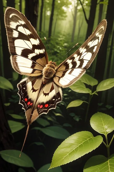 monster　brown moth　in the forest　In flight