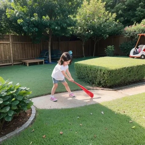 A child is playing in the yard。