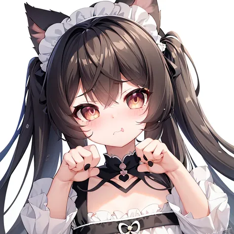 (masterpiece), best quality, absurdres, the face of a cute girl in a maid uniform with a pouting expresison, angry, neko, cat ea...