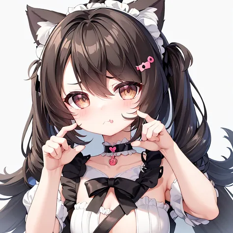 (masterpiece), best quality, absurdres, the face of a cute girl in a maid uniform with a pouting expresison, angry, neko, cat ea...