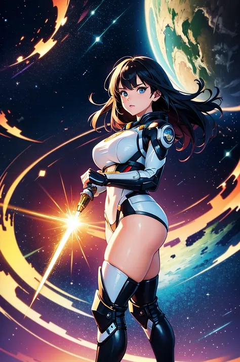 (best quality,4k,8k,highres,masterpiece:1.2),ultra-detailed,anime girl fantasy,sci-fi,space suit,big,front view,solo photo,thick...