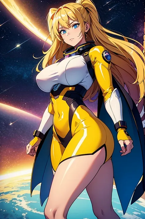 (best quality,4k,8k,highres,masterpiece:1.2),ultra-detailed,anime girl fantasy,sci-fi,space suit,big,front view,solo photo,thick hair,thick thighs,standing,thick legs,colorful,powerful lighting,deeper shadows,sharp focus,detailed facial features,sparkling ...