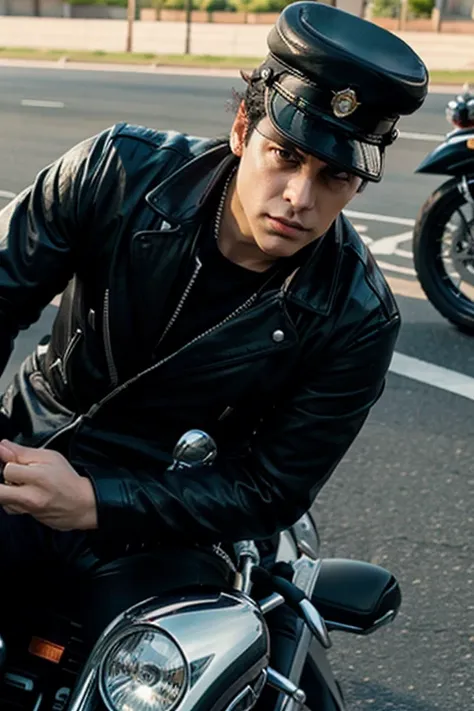 Jotaro using a motorcycle