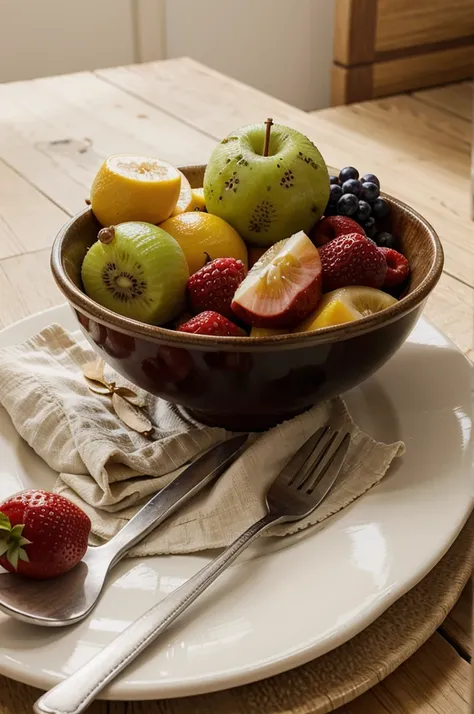 photo of only cut fruits in bowl and fork