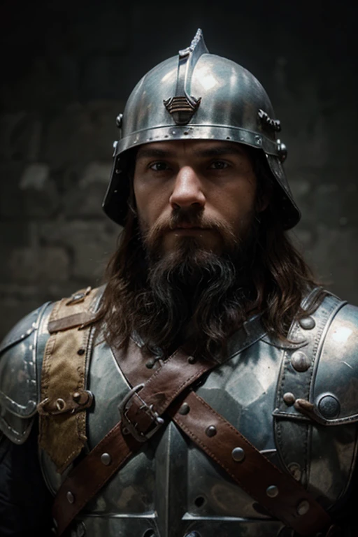 there is a man in a helmet and a beard with a sword, chainmail helmet, ancient slavic warrior, viking and templar aesthetics, ancient soldier, holy crusader medieval, medieval old king, medieval warrior, great king of stovokor, holy crusader medieval knigh...