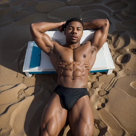 Micheal.b.jordan« bodybuilder » nu avec un « gros pénis en érection»à la plage