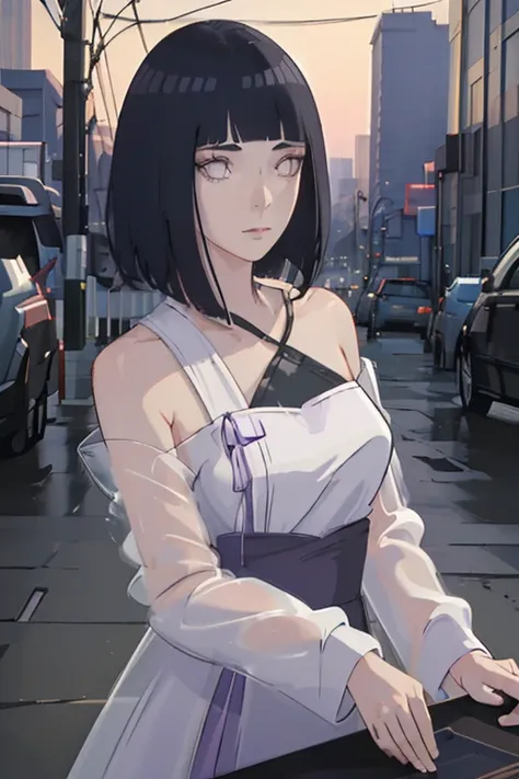 (exquisitely detailed CG, best quality, best lighting), an alluring woman in a black short dress with breathtaking purple eyes, standing tall with black hair, gazing over the stunning Tokyo skyline at night, masterpiece,best quality,ultra-detailed,very det...