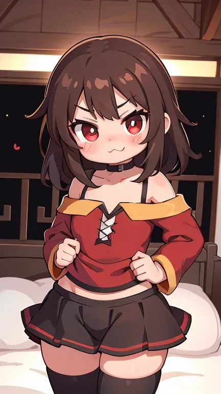 megumin, smirk, pouting, brown hair, red eyes, cute,