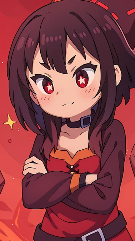 (best quality,realistic:1.2),ultra-detailed,anime,portrait,mischievous expression,waving explosion magic:1.1,crimson robe,spellcasting stance,dark background,intense lighting,shiny pupils,fireworks,playful,sparkling stars,clear night sky,magic girl:1.1,poi...