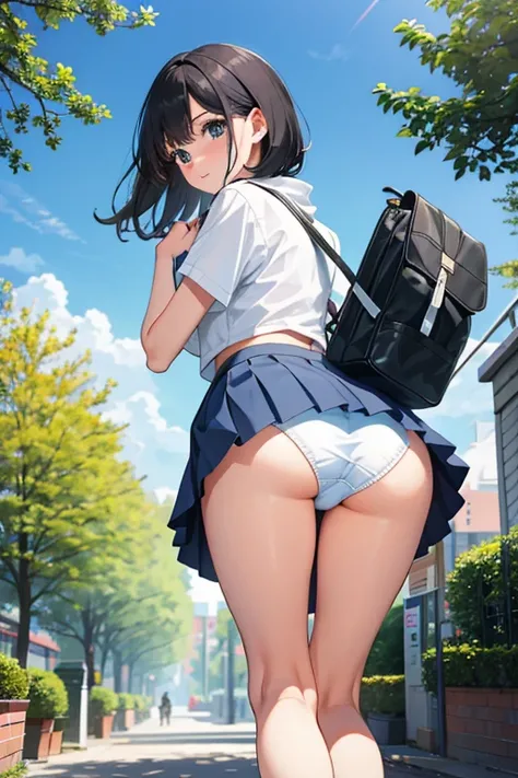 Beauty、university student、university campus、knit、mini skirt、panty visible、turn your butt