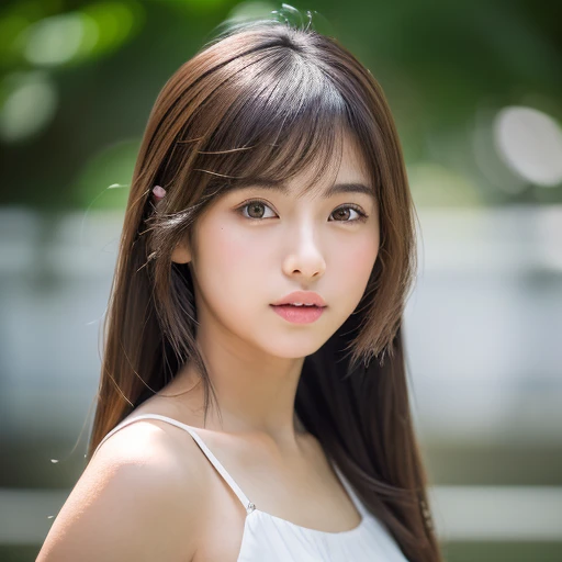 ((cute little日本の女の子、Beautiful Thai girl、1 girl in、age19、Highly detailed facial and skin texture、hyperdetailed face、ultradetailed eyes、teak、teakを塗ったピンクの頬、close-up of woman、bustup、frontage、cute little、smooth white skin、Transparent skin texture、))、(dark brown...