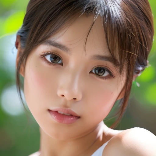 ((cute Thai women)) 、Beautiful Thai women、1 girl in、age32、Highly detailed facial and skin texture、hyperdetailed face, Bob wavy hair, ultradetailed eyes、teak、teakを塗ったピンクの頬、close-up of woman、bustup、frontage、cute little、smooth white skin、Transparent skin text...