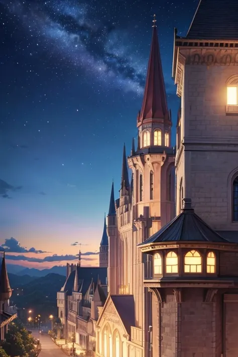 (best quality,4k,8k,highres,masterpiece:1.2),ultra-detailed,(realistic,photorealistic,photo-realistic:1.37),castle with red roofs, magical castle school on the mountain,anime scenery, anime YuRu Camp, screenshot from anime "Black Clover", todays selected a...