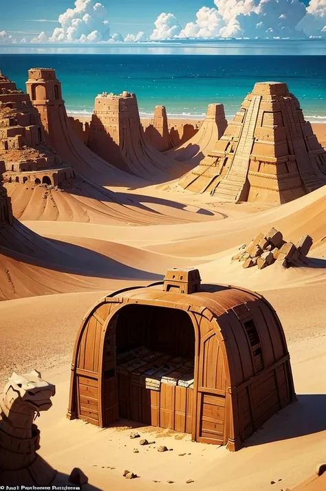 A world.where civilization has collapsed,and what remains of humanity struggles to survive in a vast desert,There may be relics of ancient cities buried in the sand and nomadic societies that travel in caravans, just the landscape
