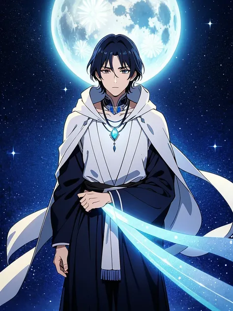 Purified Eclipse is a mysterious figure with a complexion that seems to absorb and reflect the light around him. His midnight-black hair cascades like a shadowy veil, framing his enigmatic face. His eyes, deep pools of sapphire, emit an ethereal glow that ...