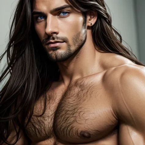 a close up of a man with long hair and blue eyes, digital art by Bernardino Mei, tumblr, digital art, handsome stunning realistic, handsome male, attractive male, wonderful dark hair, beautiful male face, beautiful young man, long dark hairs, with long hai...