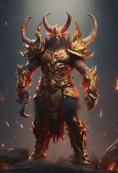 there is a large horned creature standing in a dark room, minotaur from path of exile, diablo digital concept art, muscled humanoid balrog demon, ornate supreme demon overlord, diablo concept art, minotaur in ancient armor, doom eternal concept art, demon ...