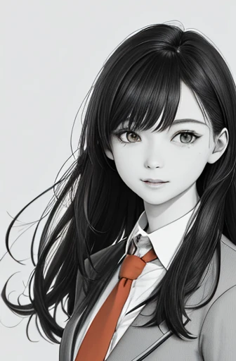 (best quality,4k,8k,highres,masterpiece:1.2),ultra-detailed,realistic:1.37,portraits,sharp focus,HDR,physically-based rendering,professional,vivid colors,long hair,tie,skirt,student uniform,background: white,monochrome,sketch,detailed eyes and lips,beautif...