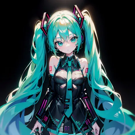 ((hatsune miku)), anime wallpaper, black vackground with colored lights, sexy anime girl