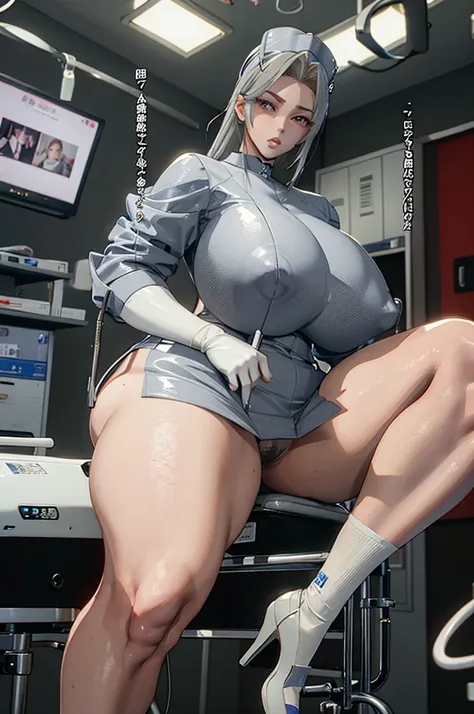 nurse uniform,hospital, latex nurse suit,nurses,busty,elbow gloves,labcoat,silverhair woman,grey eyes , gigantic ,medical instruments,asian nurse,two nurses,speculum,examination room,oversize ,big ass ,strap on, lay on table ,legs spreaded,giving birth,gyn...